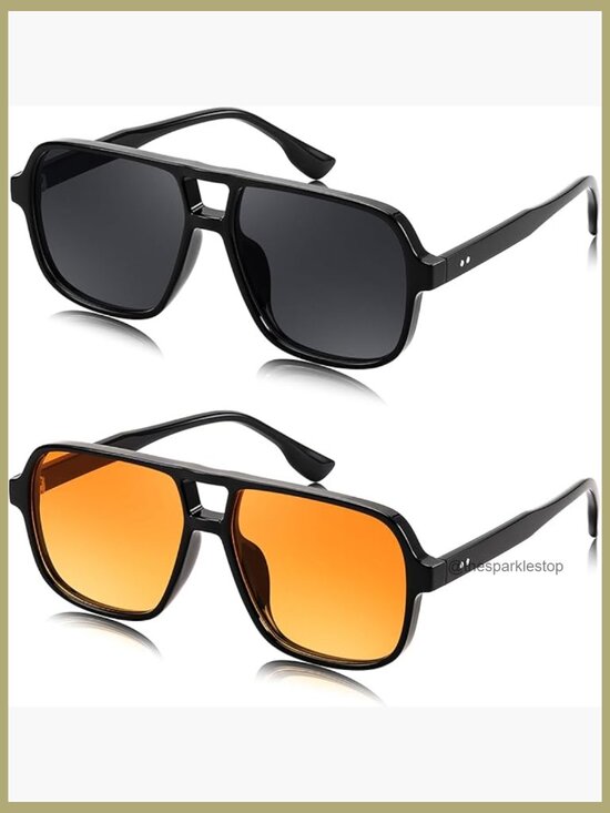 Retro Square Aviator Sunglasses UV400 Oversized Polycarbonate Frame main image 5